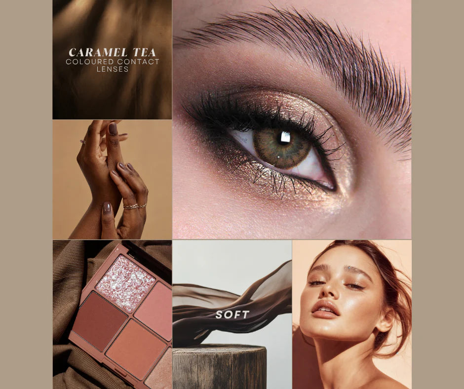 Caramel Tea Colored Contact Lenses - Warm and Inviting, British-Crafted, Premium Quality, Safe 8-Hour Wear, 45% Water Content (Pair)